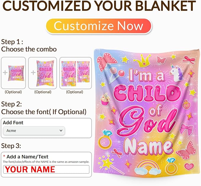 Personalized Blanket for Girls, Christian Throw Blanket Gifts for Kids Teens, 50"x60" Pink Cute Custom Flannel Blankets for Girl Lightweight Throws for Couch Sofa Bed Decor, Christian Gift Ideas