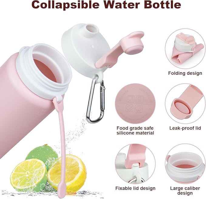PLTCAT Collapsible Foldable BPA Free Reusable Lightweight Leak-Proof Travel Silicone Water Bottle for Travel, Gym, Hiking, Office, Camping