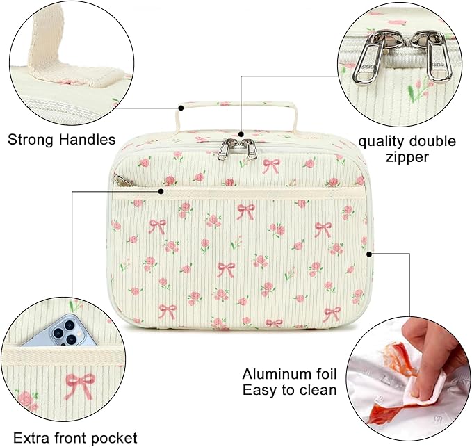 Bluboon Kids Girls Lunch Bag Insulated Lunch Box for school Corduroy Lunch Cooler Organizer School Kids Lunch Tote