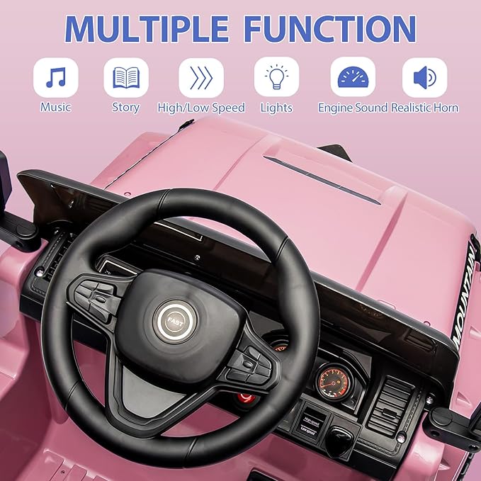 12V Kids Ride On Truck Car, Battery Powered Electric Vehicles with Remote Control, Spring Suspensions, 3 Speeds, LED Lights, Music, MP3, Ride On Toy Car for Children Toddles Boys Girls, Light Pink