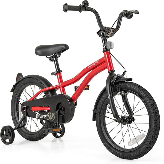 BABY JOY Kids Bike, 12 14 16 18 Inches Sporty Bicycle with Training Wheels, Adjustable Seat, Handbrake & Coaster Brake, Reflectors, Girls Boys Bike for 3-8 Years Old Children