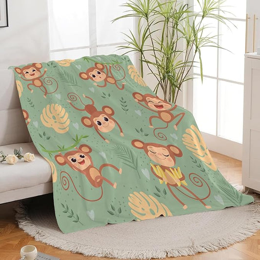 Monkey Blanket Cute Monkey Throw Blanket Gifts for Kids Girls Boys Adults Women Men Super Soft Cozy Plush Fluffy Fuzzy Fleece Blanket Decor 60''X80''
