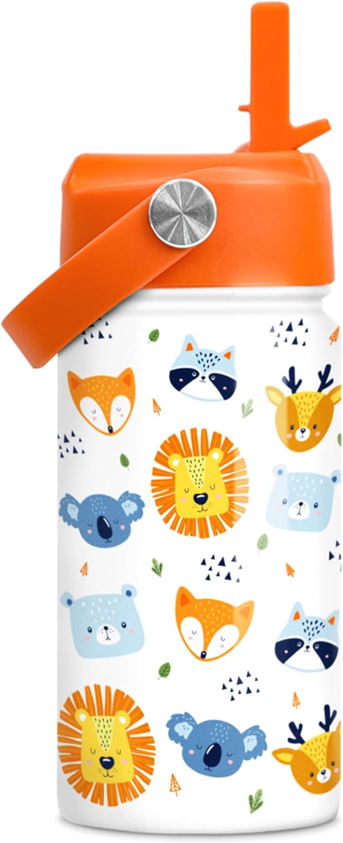 Kids Water Bottle with Straw Lid - 12 Oz Insulated Stainless Steel Animal Water Bottles for Kid Boys Girls - Travel Cup for School Sports