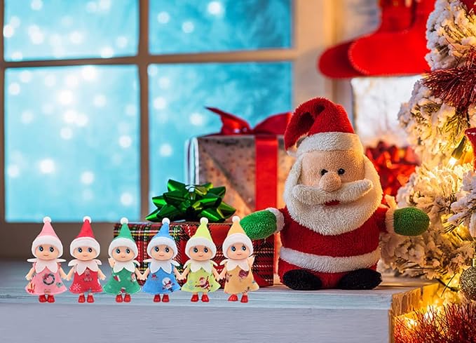 WULEEUPER Tiny Baby Elf Doll | Christmas Miniature Elf Decoration | Newborn Gift | Baby Grow Girl and Boy Elf Dolls (Blue Dress)