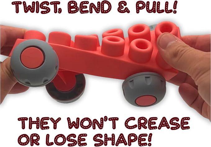 Big Soft Building Blocks for Toddlers 1-3 Year Olds - 50 Pieces in Storage Bin on Wheels - STEM Large Squishy Rubber Blocks for Sensory & Motor Skills - Montessori Stacking Baby Toys