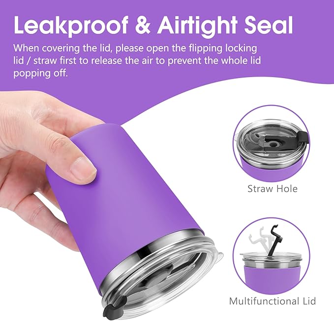 Kids Cups with Straws and Lids Leak Proof, 12oz Sippy Cups for Toddlers 1-3 No Spill, 2 Pack Spill Proof Cup Stainless Steel Kids Cup with Lids for School, Outdoor (Pink & Purple)