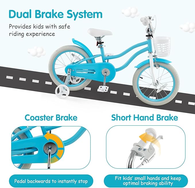 HONEY JOY Kids Bike, 12 14 16 18 20 Inch Toddler Bikes w/Training Wheels, Handbrake & Coaster Brake, Fully Enclosed Chain, Adjustable Handlebar & Seat, Kids Bicycle w/Basket, Girls Boys Bike 3-8