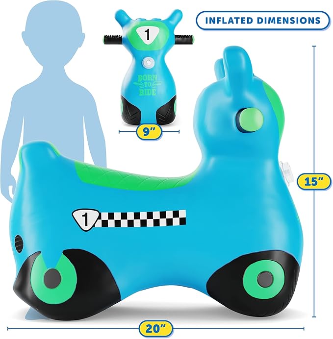 Waddle Bouncy Hopper Inflatable Hopping Animal Scooter, Indoors and Outdoor for Toddlers and Kids, Pump Included, Boys and Girls Ages 2 Years and Up (Blue Zoomer)