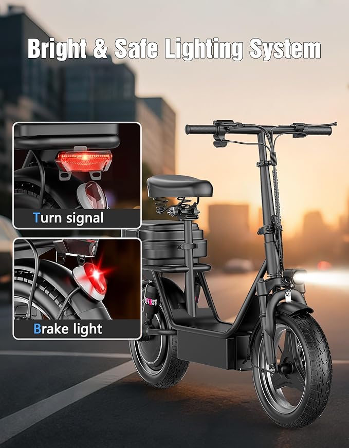Electric Scooter Adults, 1000W Peak Motor, 40 Miles Range Scooter with Seat, 30MPH Top Speed, Foldable Escooter with Large Middle Basket for Pets and Cargo, Dual Suspension for Commuting
