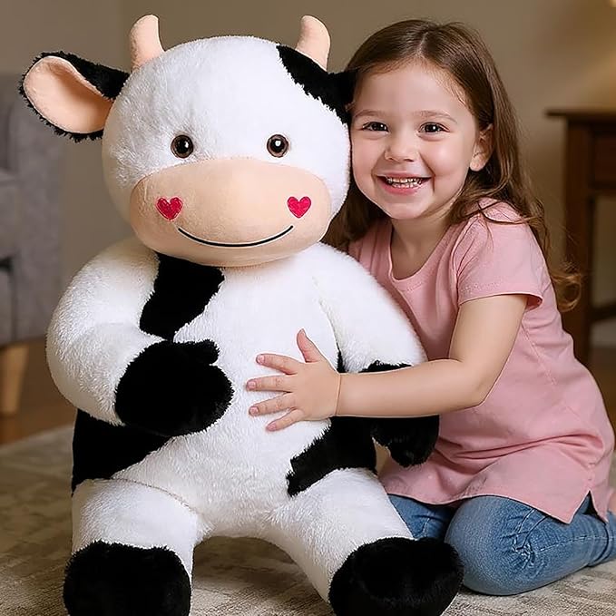 32" Large Cow Stuffed Animal, Giant Soft Plush Fluffy Cow Toy Birthday Holiday Party Gifts for Kids Girls Boys