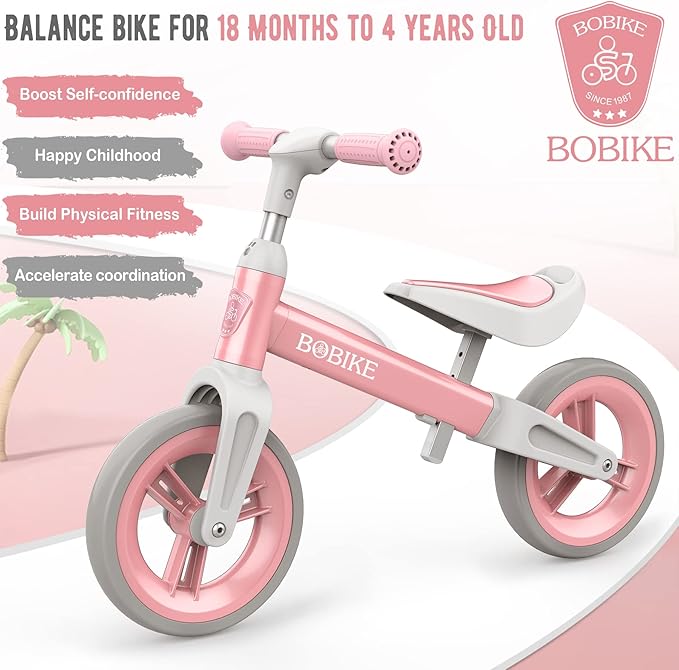 Bobike Toddler Balance Bike Toys for 1 to 4 Year Old Girls Boys Adjustable Seat and Handlebar No-Pedal Training Bike Best Gifts for Kids