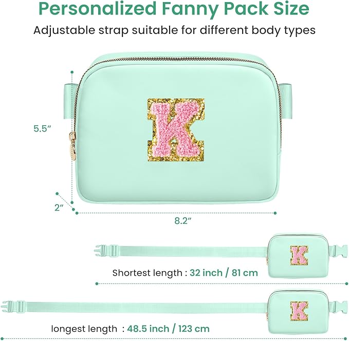 Bridesmaid Gifts Wedding Day, Bridesmaid Proposal Gift,Bridal Gifts,Maid of Honor Gifts,Bachelorette Party Decorations Favors,Personalized Initial Belt Bag Crossbody Bag Stylish Fanny Pack (Green, K)