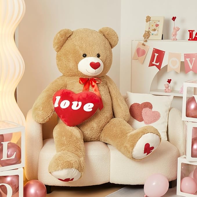 MorisMos 5 Feet Love Heart Giant Teddy Bear, I Love You Huge Bear Plush for Girlfriend, Jumbo 5 Foot Stuffed Animal Gifts for Boyfriend, Lover on Valentines, Anniversary, Birthday