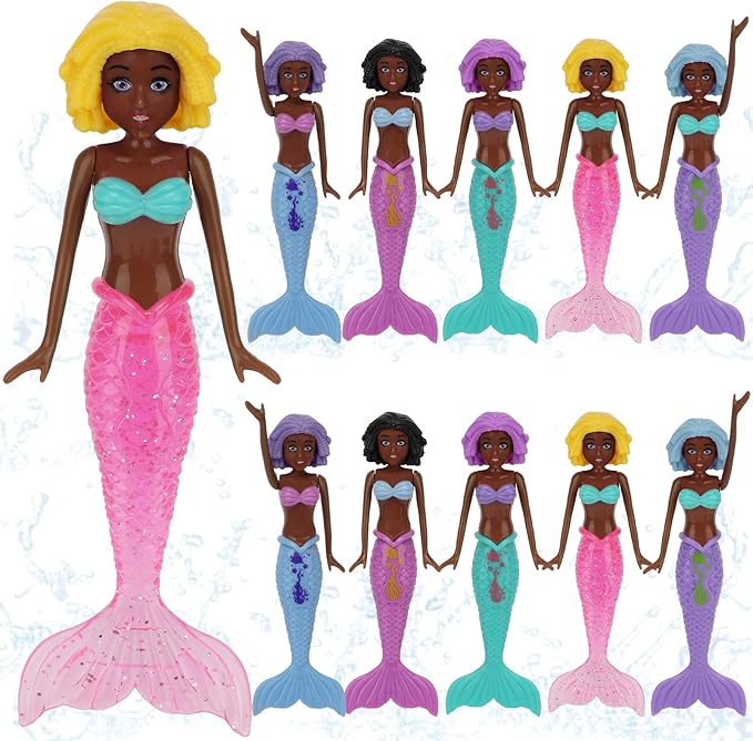 10 Pack Colorful Mermaid Diving Toys Underwater Sinking Pool Toys for Toddlers Kids Girls Ages 3-12, Summer and Spring Fun Bath & Swimming Pool Games, Non-Repeating Styles (Black)