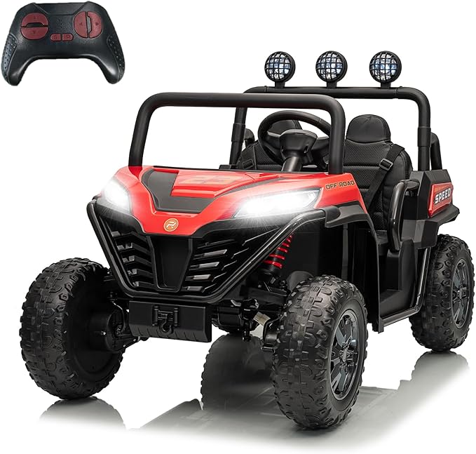 24V Side by Side Ride On UTV, Battery Powered 4x4 Ride On Car with Remote Control, Kids 2 Seater Electric Car with Bluetooth, Red