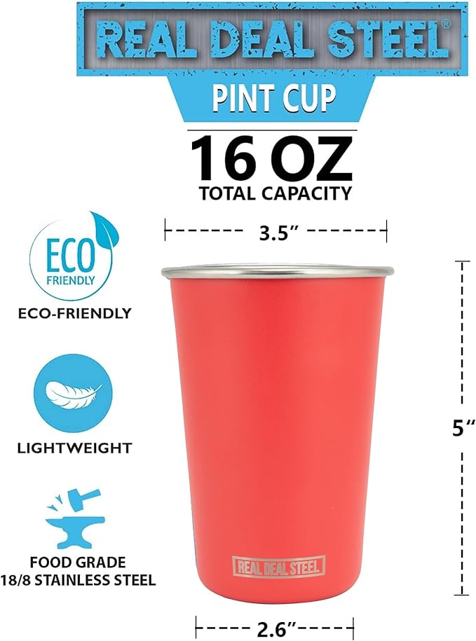 Rainbow Cups 16 oz Pint Cups, Stackable Tumblerrs, Eco Friendly Premium Metal Drinking Glasses