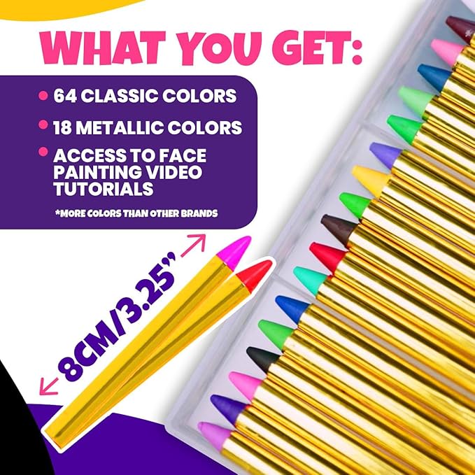 Face Paint Crayons for Kids, Blue Squid 84pcs XL Face & Body Painting Makeup Crayons, Safe for Sensitive Skin, Metallic & Classic Colors, Birthdays & Halloween Makeup Sticks - (2 x 42 Color Sets)