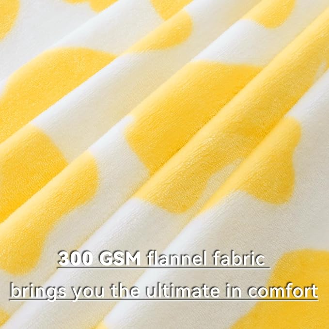 GEULAY Twin Size Fleece Blanket for Bed - Bright Lemon Yellow Cow Print Plush Cozy Throw for Couch, Bedroom, Living Room, Home Decor, Teens