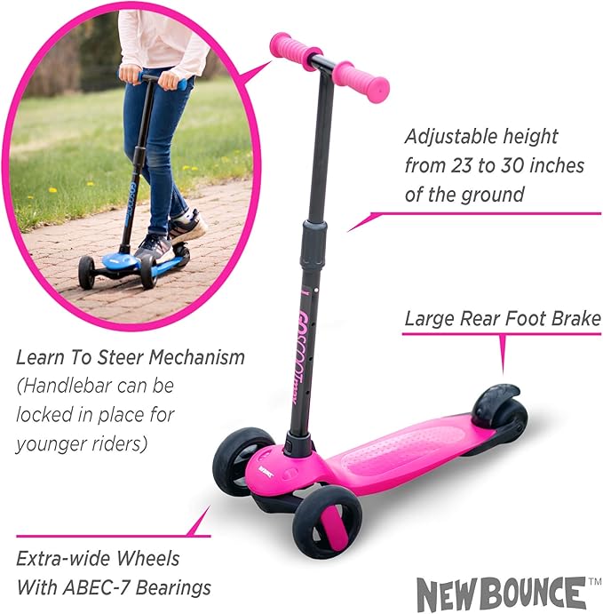 New-Bounce Scooters for Toddlers - 3 Wheel Scooter for Kids with Adjustable Handlebar - The GoScoot MAX is Perfect for Children and Toddlers, Girls and Boys Ages 3-10