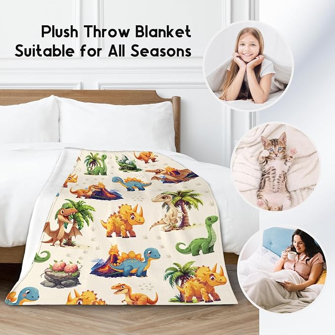 Kids Throw Blankets for Boys Girls, Dinosaur Blanket for Boys, Soft Fuzzy Flannel Throw Gifts Ideal, 40"x50" Kid Dinosaur Gift