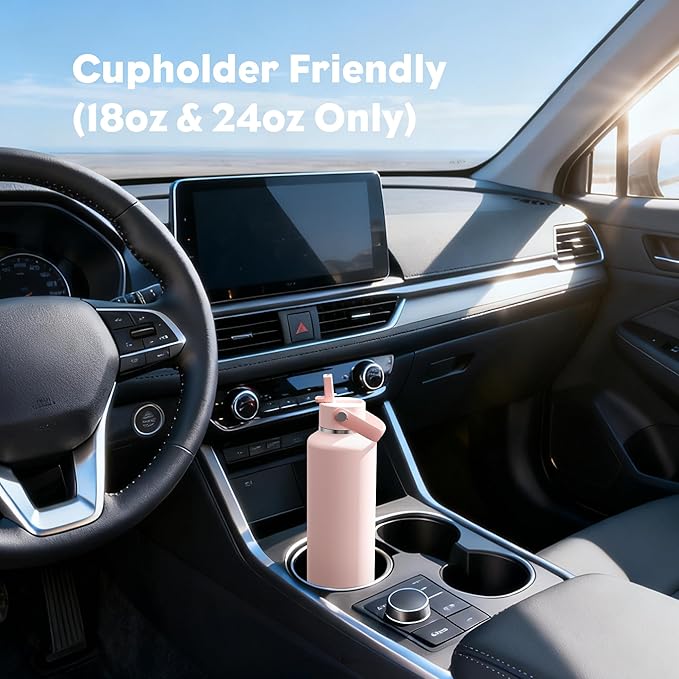 POWCAN 24 oz Water Bottle Insulated: Leakproof, Keep Cold 24H, Car Cupholder Friendly, Top Handle, Lightweight, Metal Water Bottle with Straw for Outdoors, Trip, Fitness, Gift, Running (Cotton Candy)