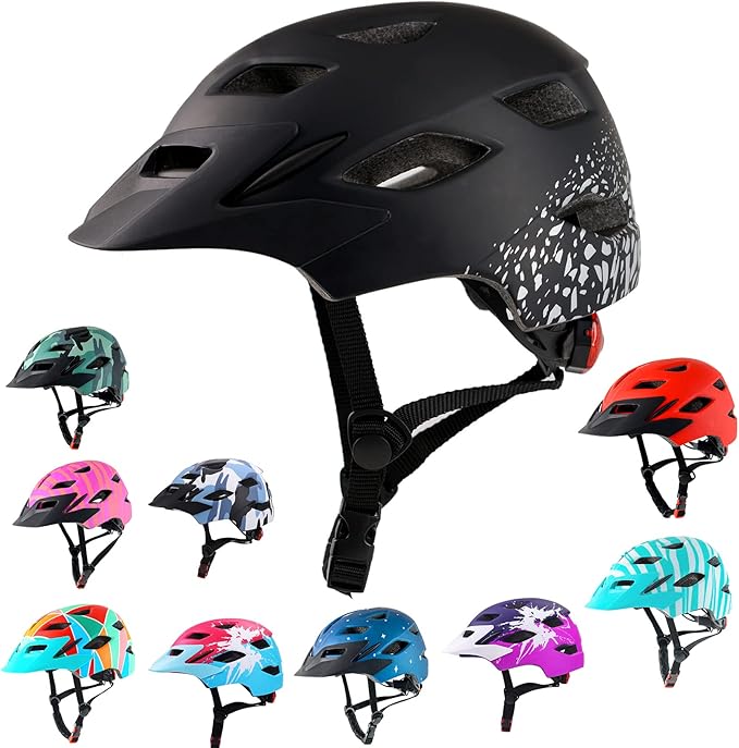 Kids Bike Helmet,Bavilk Kids Boys Girls Bike Helmets with LED Light Detachable Visor Children Youth Teen Multi-Sport for Skating Cycling Scooter Skateboard Adjustable & Lightweight 19.7"-22.4"