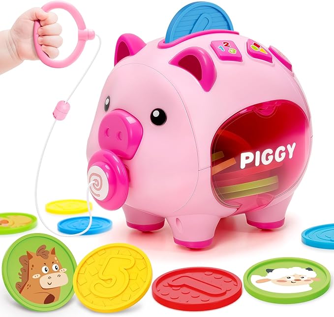 Piggy Bank for Kids, Toddler Toys for 1 Year Old Girl, Musical Number Counting & Color Learning Coin Bank, Baby 6-9-12-18 Months Interactive Toys, Christmas Birthday Gifts for Kids Girls Boys Age 1-3