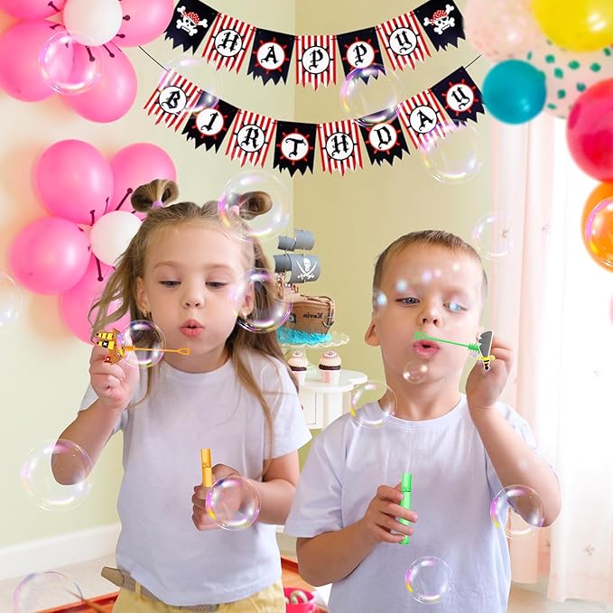 AFZMON 24Pcs Pirate Party Favors Bubble Wands for Kids, Pirate Mini Bubbles Wand Toys, Pirate Theme Birthday Party Supplies Goodie Gift Bag Stuffers Pinata Classroom Prizes