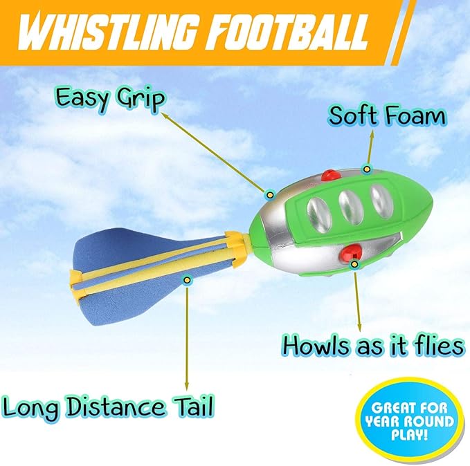8-in-1 Sports Combo Play Set - Ultimate Outdoor Family Backyard Games with Foam Football, Flying Discs, Aero Rings, Boomerang, Whistling Missiles – Throw & Catch Fun Activities for Kids