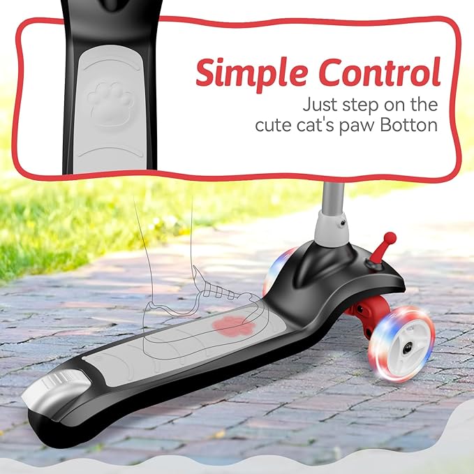 Electric Scooter for Kids Ages 3-8, 3 Wheel Kids Electric Scooter with LED Light-up Wheels, 3 Height Adjustable, C-Shaped Handle, Lean-to Steer Design, Best Children's Gifts