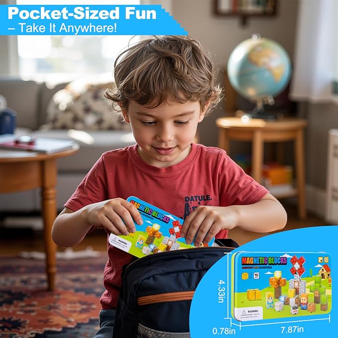 Aywewii Magnetic Blocks 45 PCS Travel Toys for Kids Ages 3-8, Toddler Magnetic Building Cubes STEM Learning Set with Iron Case - Portable Building Toys Gift for Boys and Girls (Farm Edition 1)