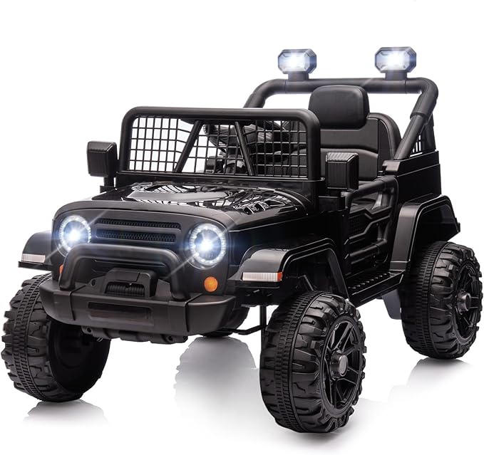 JOYMOR 12V Kids Ride on Truck with Remote Control, 4 Wheels Battery Powered Kids Car, Electric Play Car with LED Lights/Horn/Remote and Manual Control/3-5 MPH Speed/Gift for Girl Boy (Black)
