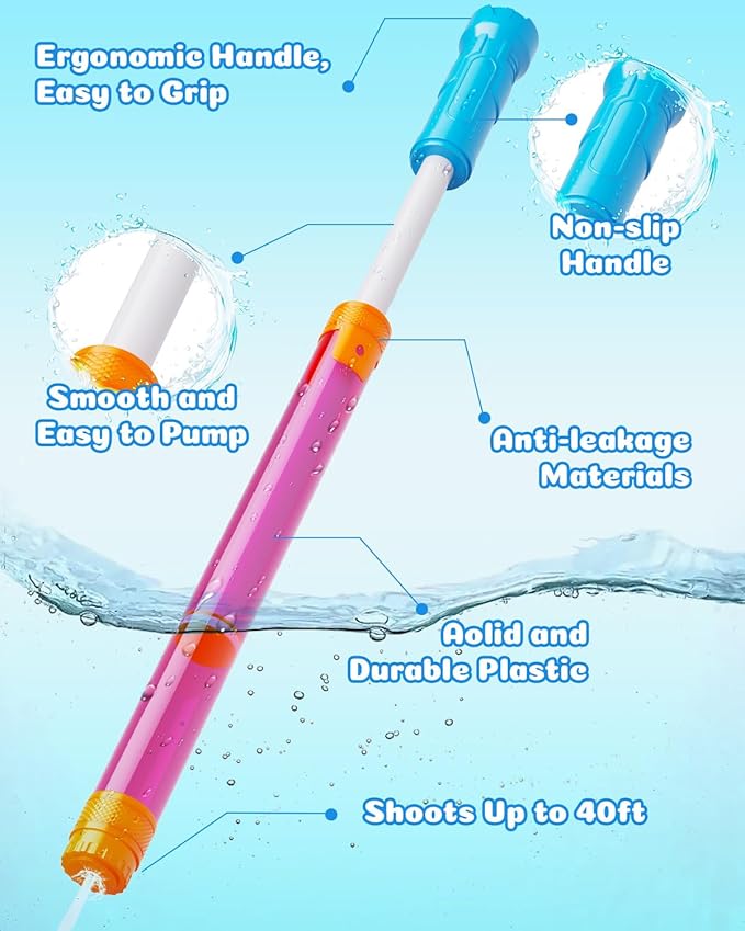 18pcs Water Gun Blaster Toys - 6 Colors Water Squirter for Kids 40ft Squirt Gun for 3-6-8-12 Girls BoysTeens Adults, Water Blaster for Swimming Pool Beach Oceans Summer Party Games Yards Outdoor