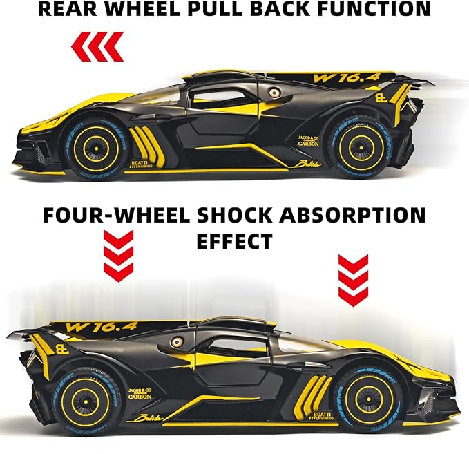 Toddler Car Toys 1/24 Diecast Cars Compatible for Bolide Model Car Collection,Spray Bolide Toy Car for Boys,Pull Back Cars with Light and Sound,Toy Cars for Boys Age 4-7（Yellow）