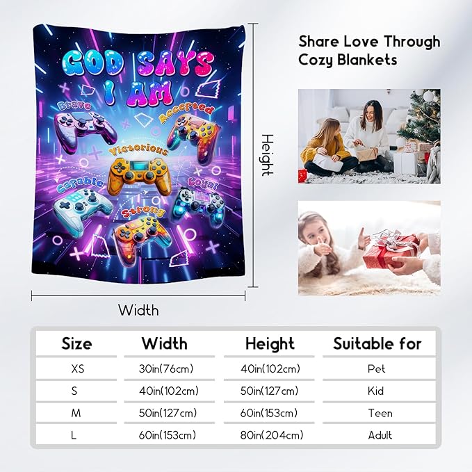 God Says I Am Blanket for Kids & Teens, Soft Plush Gamer Throw for Sofa & Bed, 50"x60"