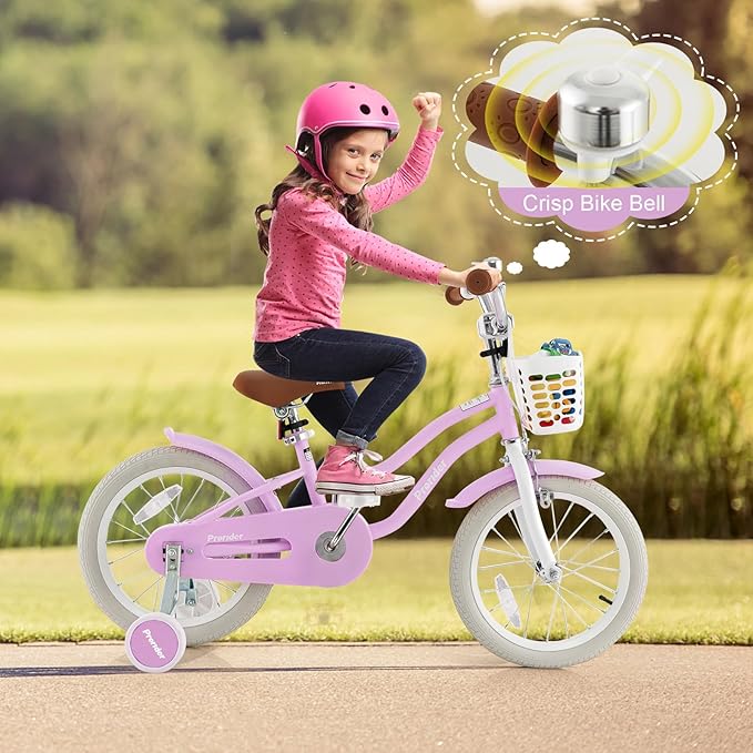 BABY JOY Kids Bike, 12 14 16 18 20 Inch Boys Girls Bike w/Adjustable Seat, Removable Basket, Handbrake & Coaster Brake, Training Wheels or Kickstand, Kids Bicycle with Multi-Color