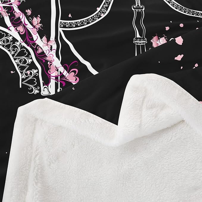 Feelyou Eiffel Tower Fleece Throw Blanket Chic Paris Plush Blanket Romantic Theme Fuzzy Blanket for Sofa Couch Bed Black Pink 50"x60"
