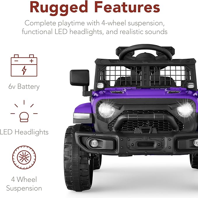 Best Choice Products 6V Kids Ride On Toy, Mini Truck, Electric Play Car w/Parent Remote Control, 4-Wheel Suspension, LED Lights, 2 Speeds, Functional Horn, 3.1MPH Max Speed - Purple