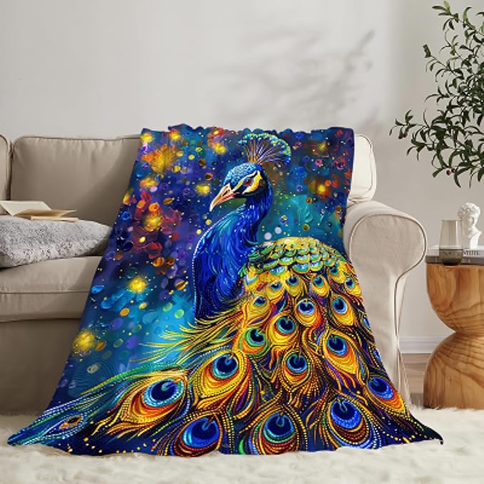 Peacock Blanket Gifts for Girls Boys Soft Warm Plush Peacock Throw Blanket Flannel Fleece Fuzzy Stuff Blanket for Bed Couch Living Room Decor 60"X50"