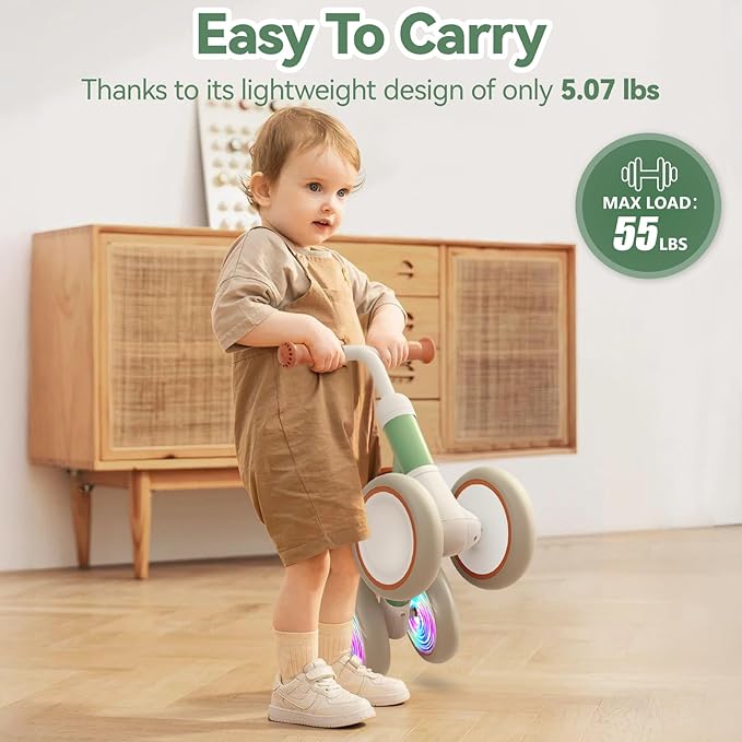 Liberry Light-Up Baby Balance Bike with Adjustable Seat, Toddler First Ride-On Toy for 1-2 Year Old, Boys Girls Christmas & Birthday Gift