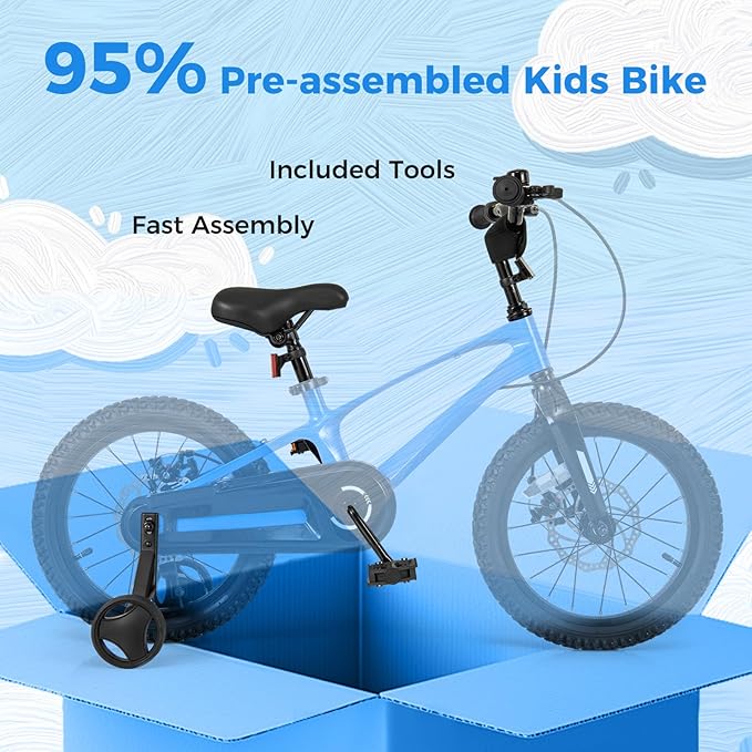 BABY JOY Kids Bike, 16" Magnesium Sporty Bicycle with Dual Disc Brakes, Removable Training Wheels, Body Suspension, Adjustable Handlebar & Saddle, Girls Boys Bike