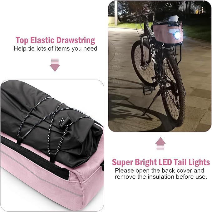 RAYMACE Bike Rear Rack Bag with Tail Light, Bike Truck Cooler Bag for Warm or Cold Items