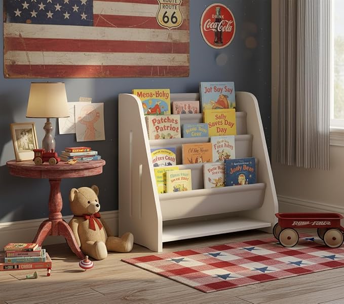 Baby Bookshelf Wood Montessori Kids Book Shelf Dutch Design 5Tier Scalloped,Milkywhite