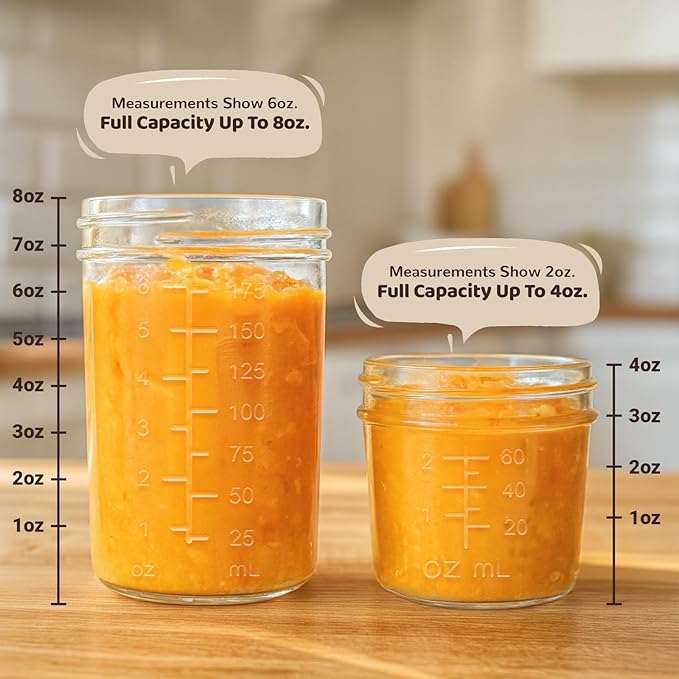 Sursip 8Pcs 8 oz Glass Jars with Lids, Airtight Mason Jars for Small Baby Food Storage, Juice, Milk, Yogurt, Overnight Oats, Mini Toddler Snack Cups