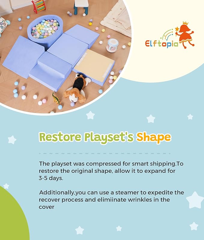 Foam Climbing Blocks with Ball Pit & Stairs for Toddlers Aged 1-3 -Soft Playset for Indoor Crawling, Foam Playground Set for Baby to Active Playing Inside -(Balls NOT Included),Light Blue