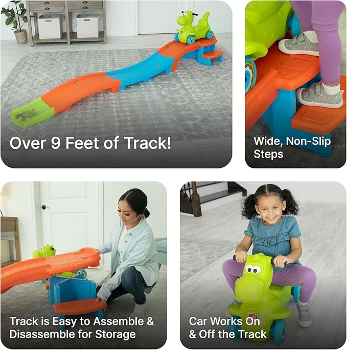 Step2 Dino Dash Up & Down Roller Coaster Kids Ride On Toy, Push Car, Indoor/Outdoor Playset, Made of Durable Plastic, Max Weight 50 lbs., for Toddlers 2-5 Years Old