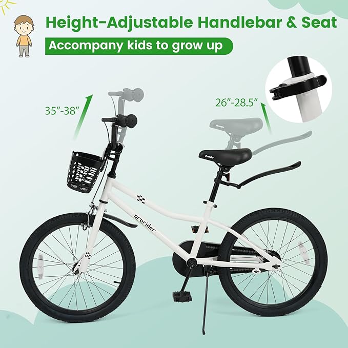 BABY JOY Kids Bike, 12 14 16 18 20 Inch Children Bikes for Boys Girls Teens 3-8 8+ Years w/Training Wheels or Kickstand, Handbrake, Coaster Brake & Removable Basket, Kids Bicycle of Multiple Colors