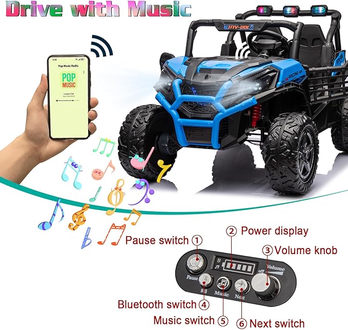 24V 2 Seats Kids Ride on Toy with Remote Control, 4X4 Off-Road UTV Truck Ride on Buggy Car, Battery Powered Kids Electric Vehicle Side by Side w/LED Lights, Outdoor for Boys and Girls, Blue