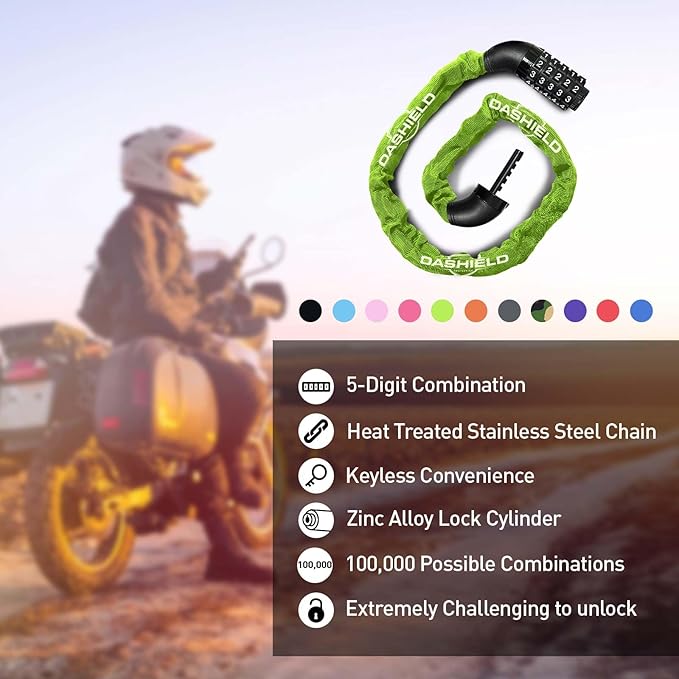 Bike Chain Lock Security 5 Digit Resettable Combination, 51.2 inches Heavy Duty Anti Theft Lock Chain for Bicycle, Motocycle, Scooter, Gate, Fence (Green, 4.2ft)