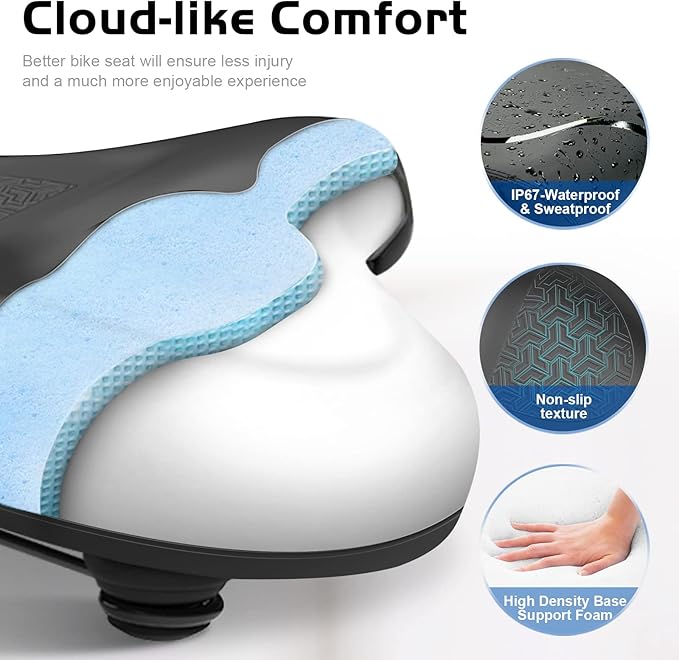 2024 New Noseless Bike Seat Cushion for Men & Women - Extra Padding & Comfort Wide Bicycle Seat, Oversized Comfortable Saddle for Peloton Bikes, Exercise Bikes, Electric Bikes, Cruiser Bikes